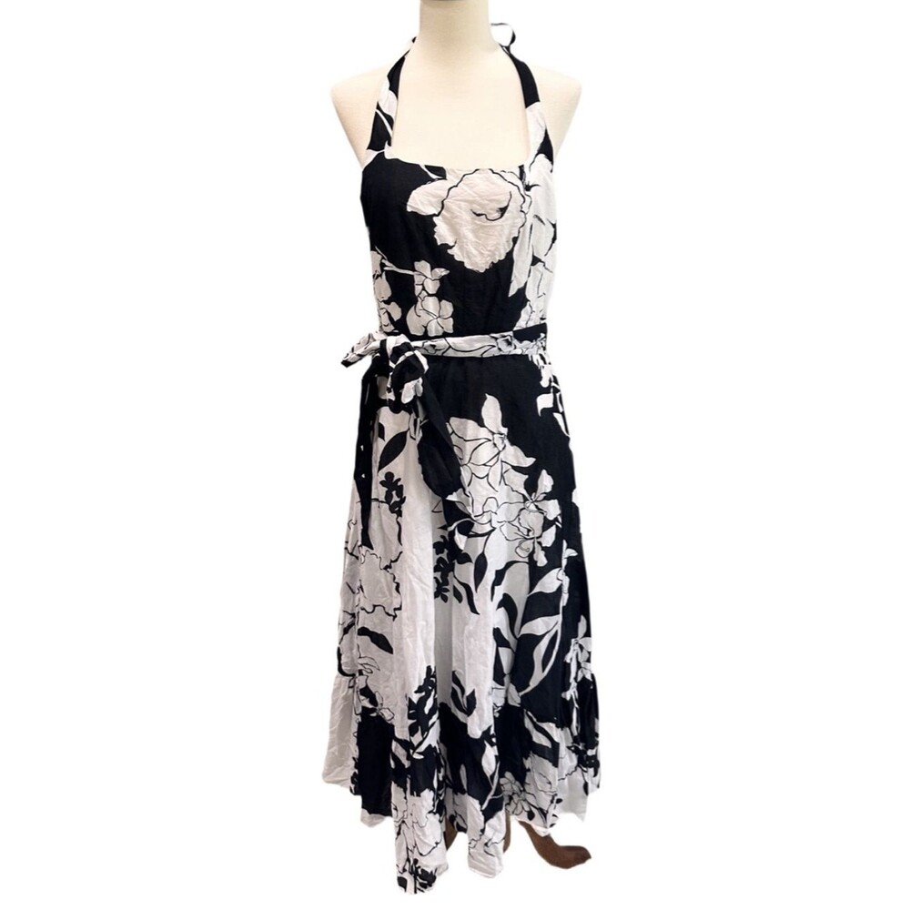 White House Black Market Black & White Floral Halter Maxi Dress 4